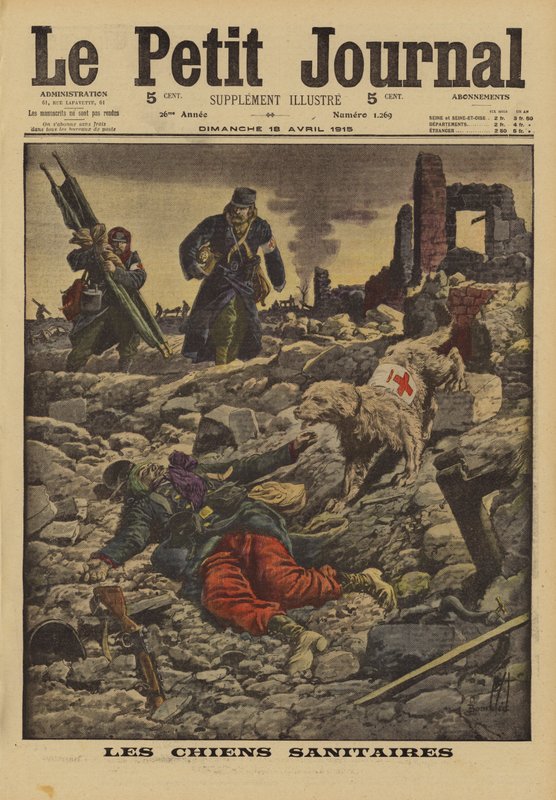 Utilisation de chiens de sauvetage pour rechercher des blessés, France, Première Guerre mondiale, 1915 - Louis Charles Bombled