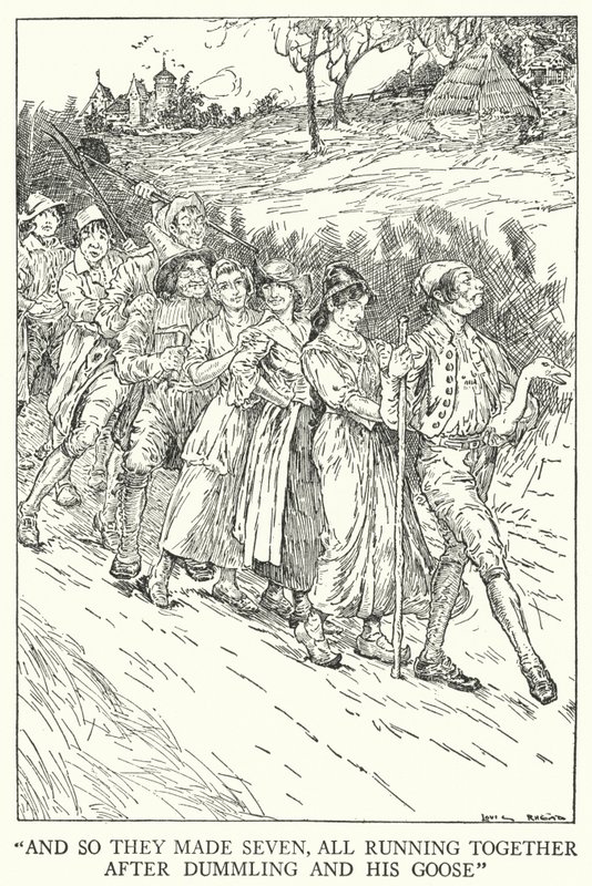 "Et ainsi ils étaient sept, tous courant ensemble après Dummling et son oie" - Louis John Rhead