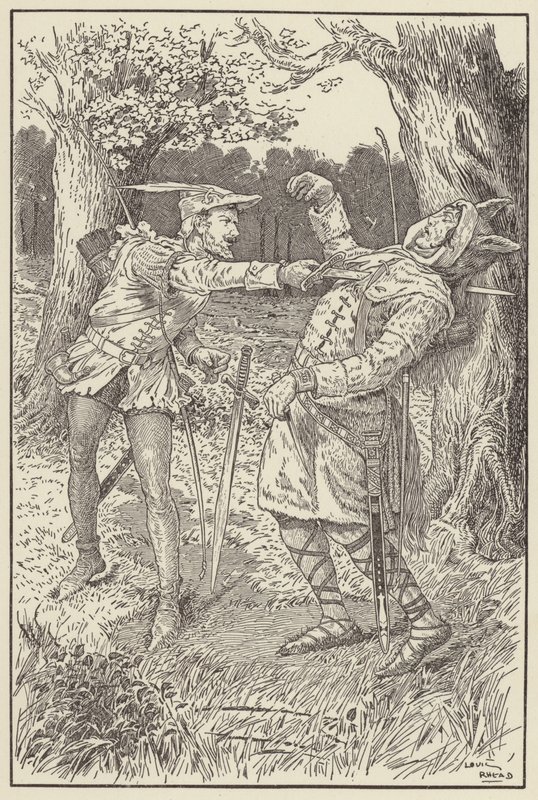 Robin enfonça sa lame dans le corps de Sir Guy - Louis John Rhead
