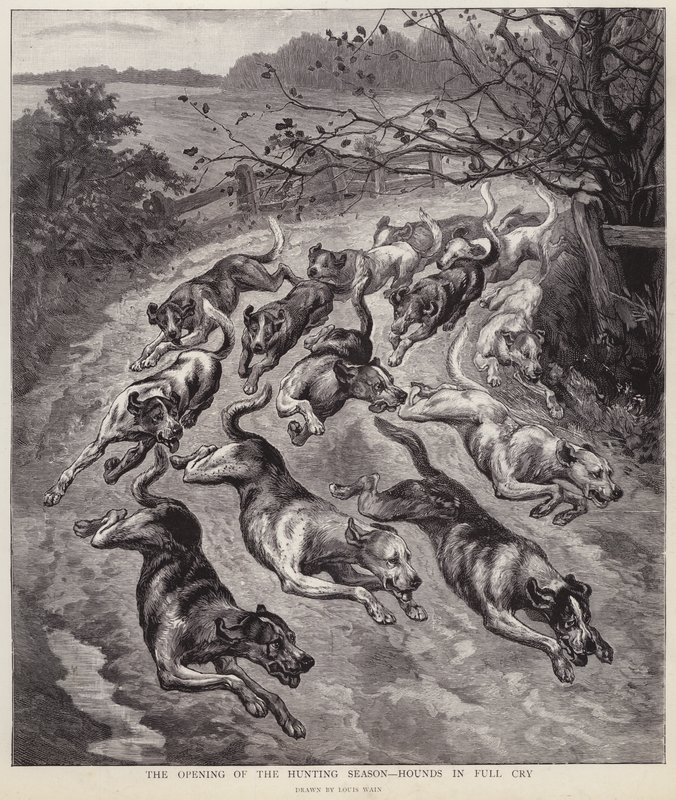 Chiens en pleine course au début de la saison de chasse - Louis Wain