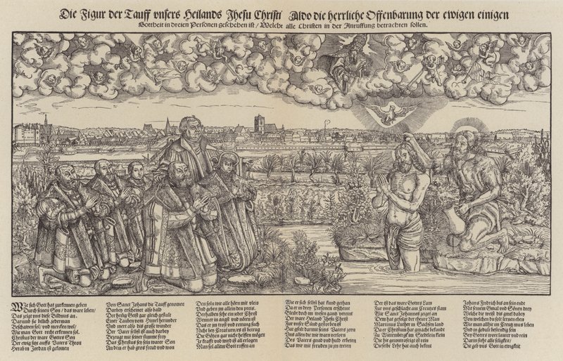 Frédéric III, électeur de Saxe et Martin Luther assistant au baptême du Christ - Lucas the Elder (after) Cranach