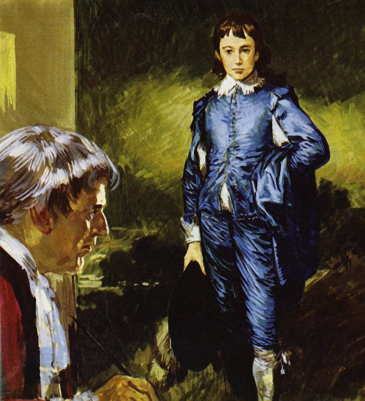Gainsborough peignant son célèbre portrait Blue Boy (lithographie couleur) - Luis Arcas Brauner