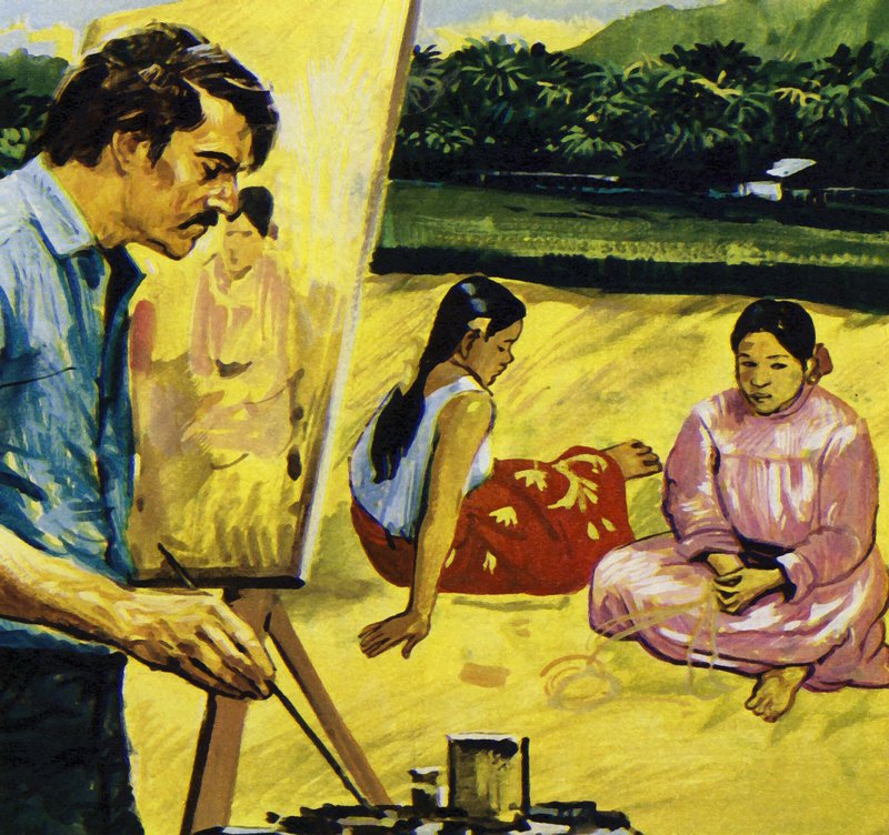 Gauguin peint des jeunes filles indigènes à Tahiti (lithographie couleur) - Luis Arcas Brauner