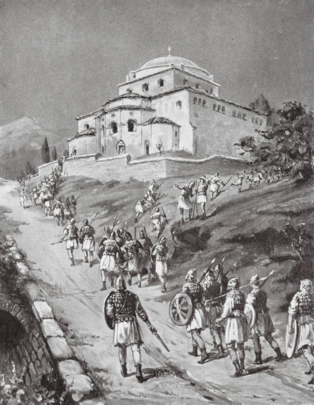 Troupes byzantines fuyant devant les Normands (litho) - Margaret (after) Dovaston
