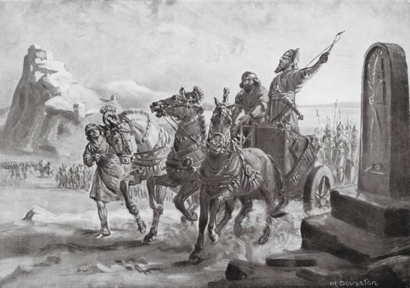 Tiglath-Pileser IV devant la citadelle de Turushpa (litho) - Margaret (after) Dovaston