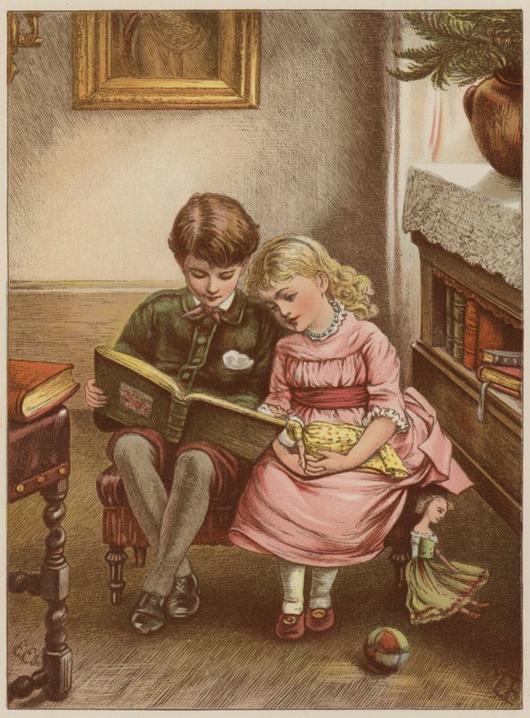 Garçon et fille lisant un livre - Mary Ellen Edwards
