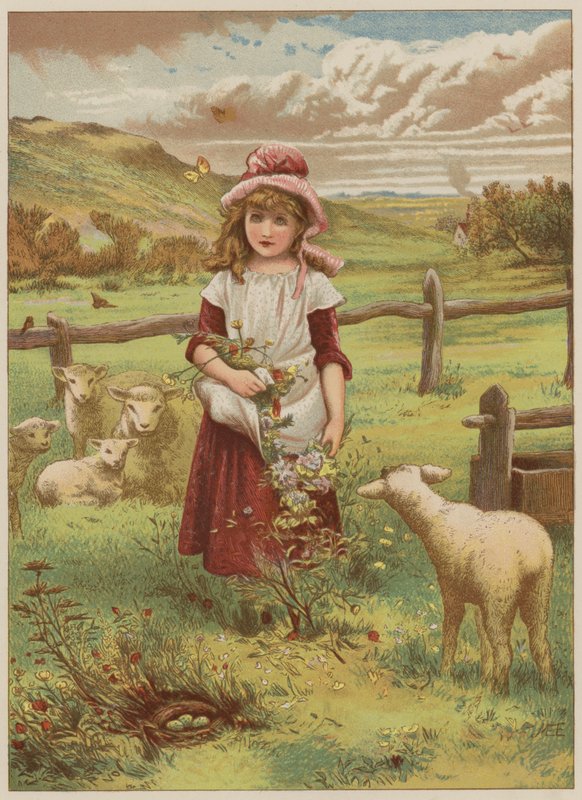Fille avec un agneau de printemps - Mary Ellen Edwards