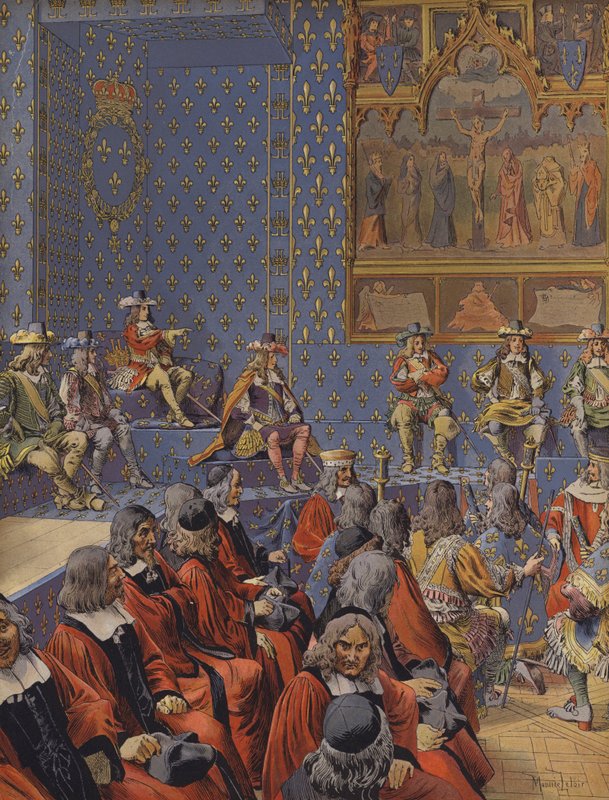 Louis XIV assis en bottes au Parlement - Maurice Leloir