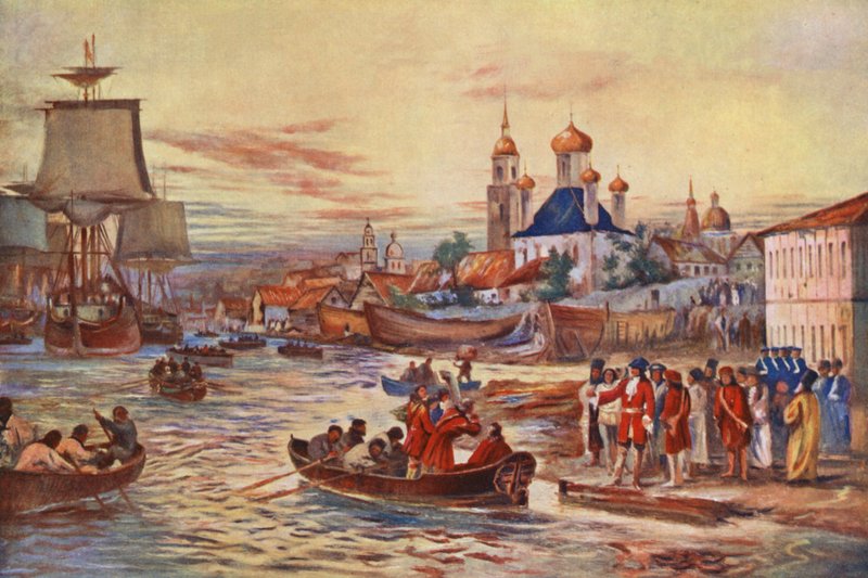 Les préparatifs navals de Pierre le Grand (lithographie en couleur) - Maurice Randall