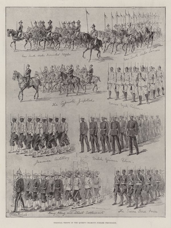 Troupes coloniales dans le cortège du jubilé de diamant de la reine - Melton Prior