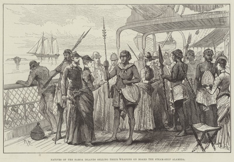 Indigènes des îles Samoa vendant leurs armes à bord du vapeur Alameda - Melton Prior