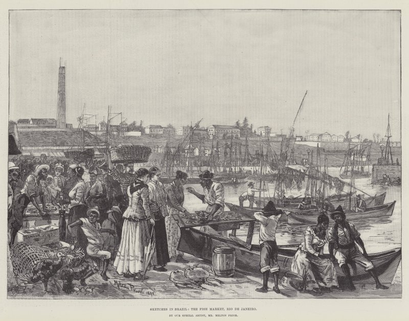 Croquis au Brésil, le marché aux poissons, Rio de Janeiro - Melton Prior