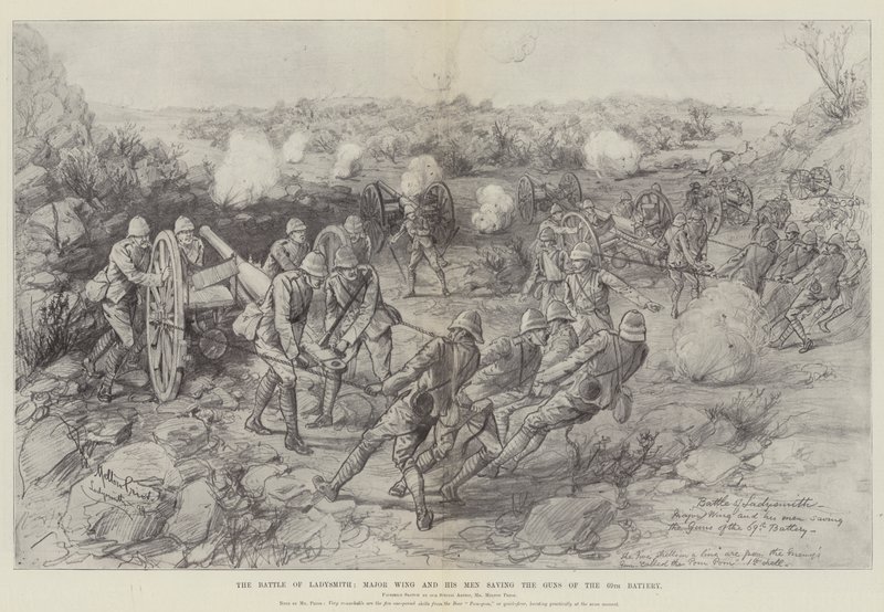 La bataille de Ladysmith, le major Wing et ses hommes sauvant les canons de la 69e batterie - Melton Prior