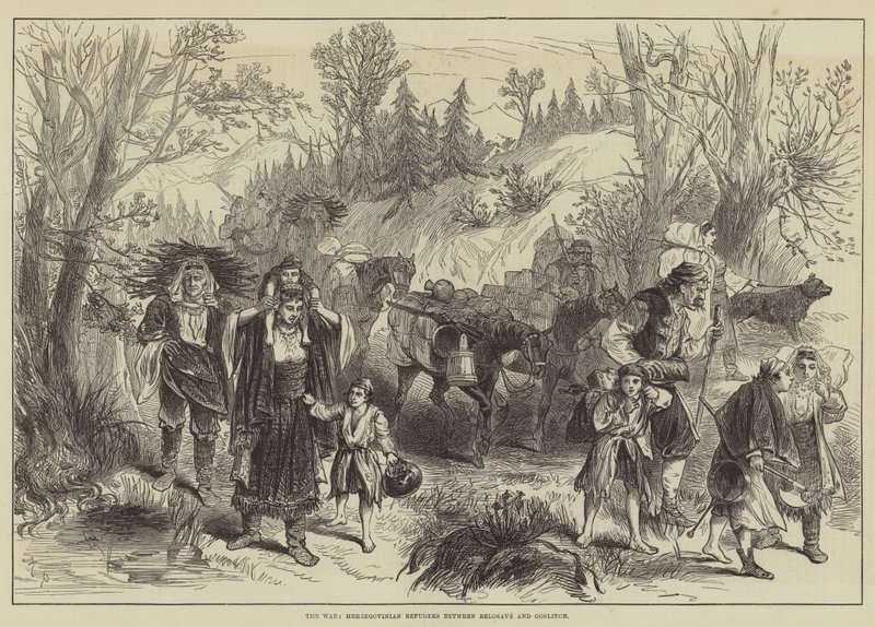La guerre, réfugiés herzégoviniens entre Belosave et Goslitch - Melton Prior
