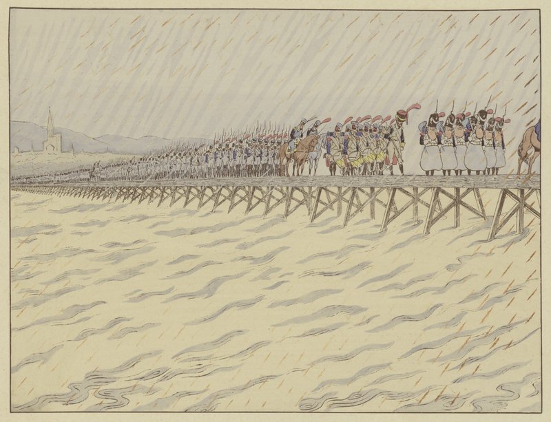 Napoléon et son armée traversant le Rhin à Kehl, 1er octobre 1805 - Onfray de Breville Job