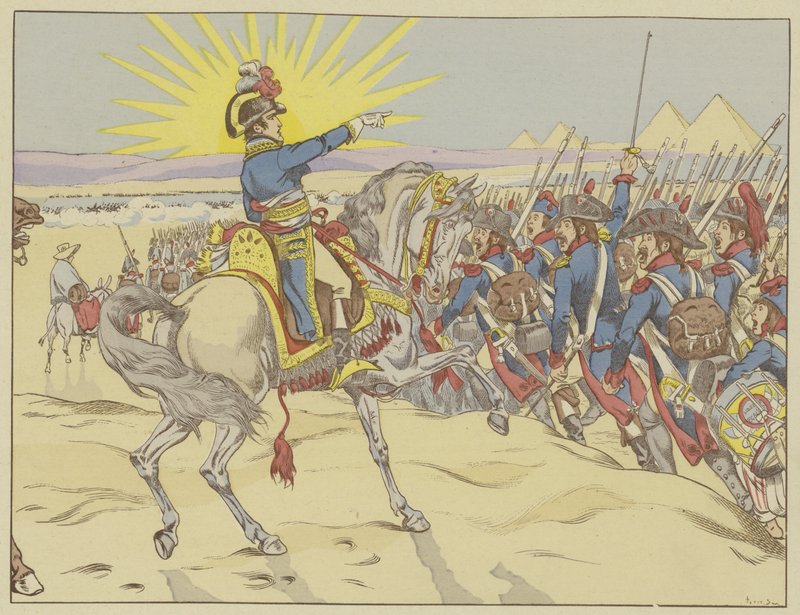 Napoléon inspirant ses troupes à la bataille des Pyramides, Égypte, 21 juillet 1798 - Onfray de Breville Job
