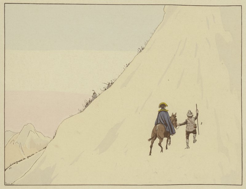 Napoléon passa le Mont Saint-Bernard à dos de mule, guidé par un jeune homme qu