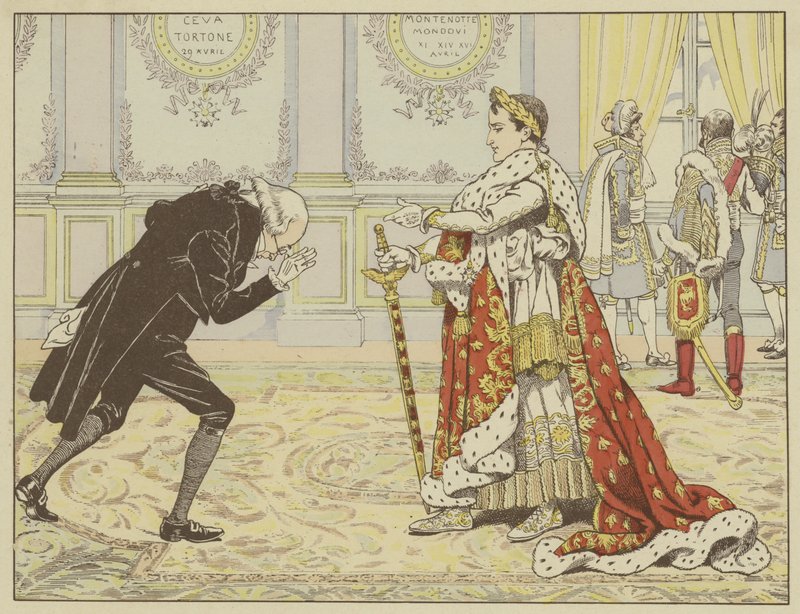 Le matin de son couronnement, apercevant le notaire de Joséphine, Napoléon lui dit en riant : Eh bien, Maître Ragideau, voici la cape ! Et voici l