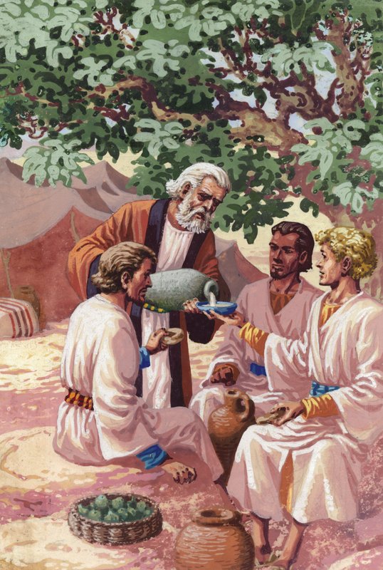 Abraham reçoit les trois étrangers (gouache sur papier) - Pat (1907-95) Nicolle