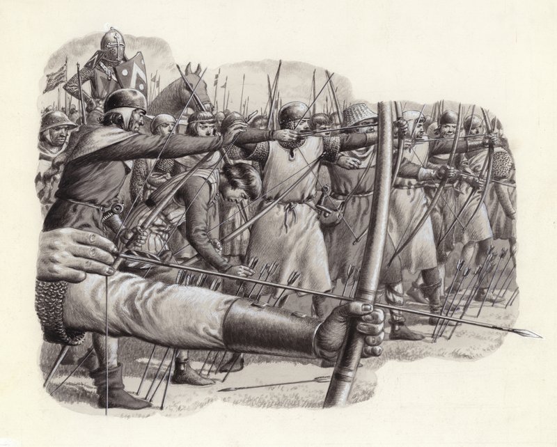 Arbalétriers à la bataille de Falkirk (gouache sur papier) - Pat (1907-95) Nicolle