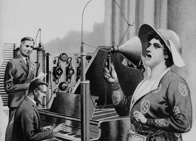 Nellie Melba se produisant à la radio (litho) - Pat (1907 95) Nicolle