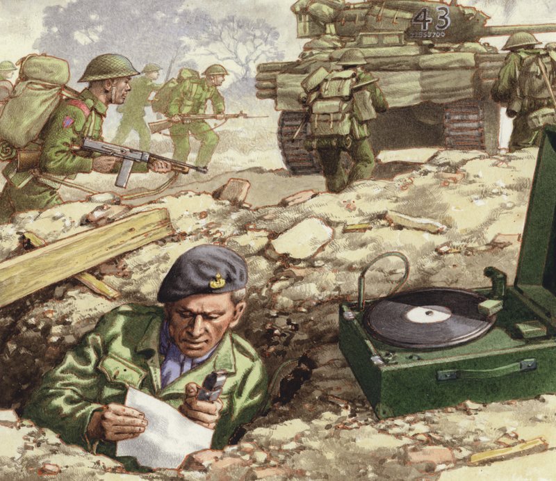 Reportage sur le débarquement en Normandie (gouache sur papier) - Pat (1907-95) Nicolle