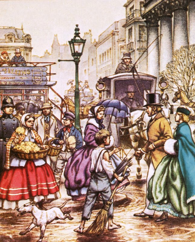 Scène de rue londonienne typique des années 1860 - Pat (1907-95) Nicolle