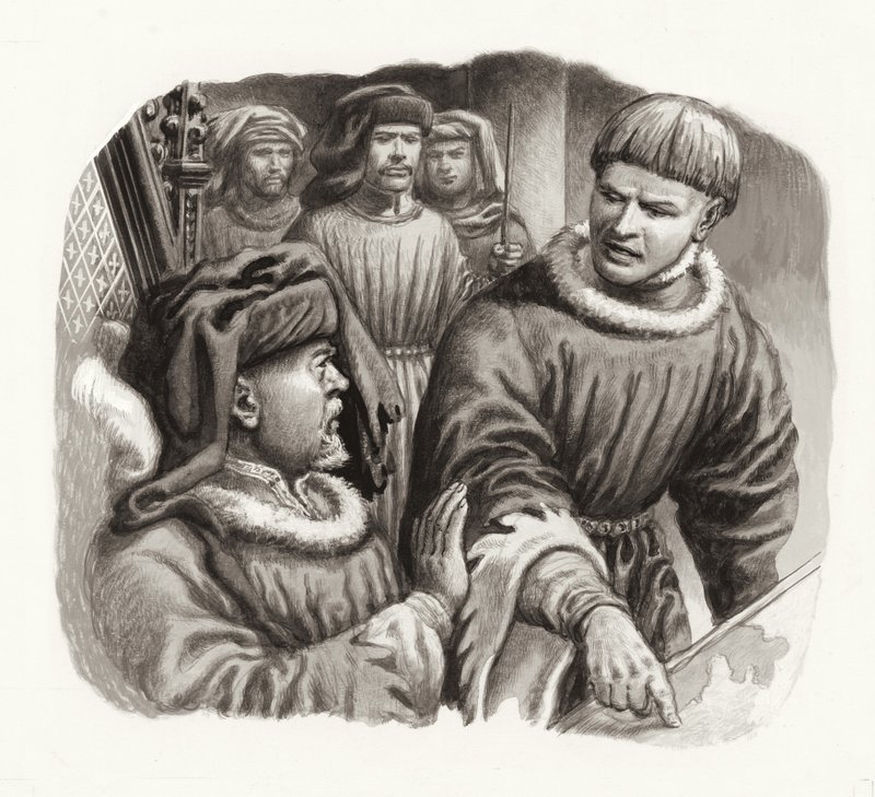 Le roi Henri IV et le prince Hal (gouache sur papier) - Pat (1907-95) Nicolle