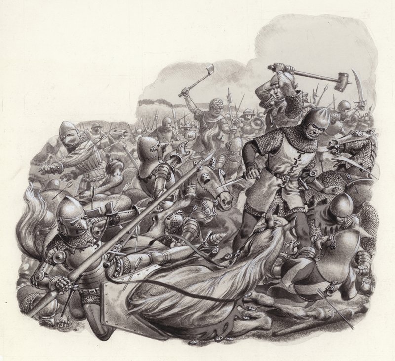 Chevaliers massacrés sur le champ de bataille (gouache sur papier) - Pat (1907 95) Nicolle