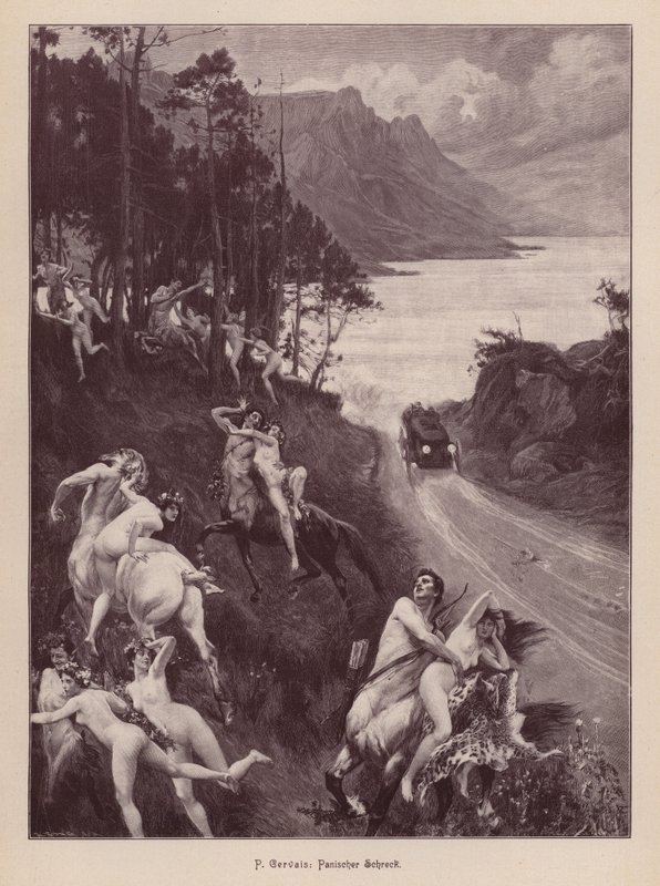 Satyres et nymphes effrayés par une automobile - Paul Jean Gervais