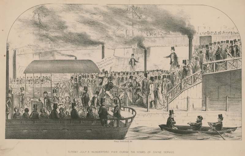 Hungerford Pier pendant les heures de service divin - Percy Cruikshank