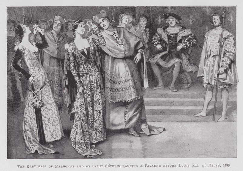 Danse : Les Cardinaux de Narbonne et de Saint Séverin dansant une Pavane devant Louis XII à Milan - Percy Macquoid