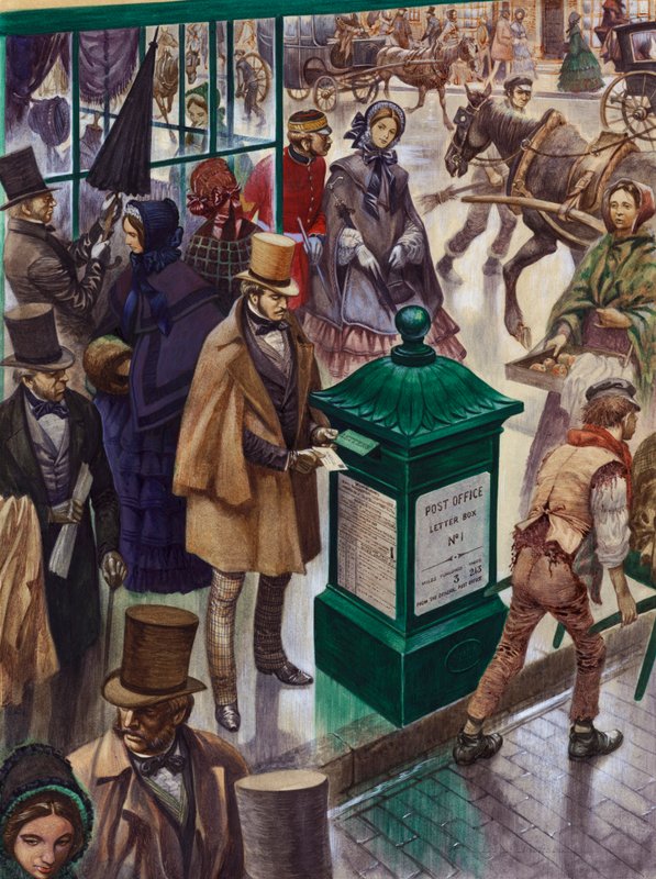 Poster une lettre dans la boîte aux lettres du bureau de poste n° 1 à Londres en 1855 - Peter Jackson
