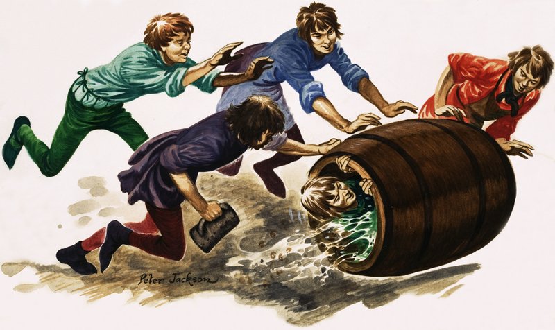 Un apprenti nouvellement qualifié est arrosé de bière et roulé dans un tonneau - Peter Jackson