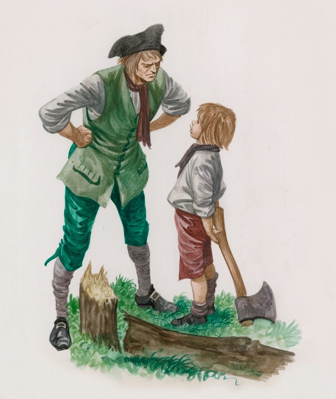 George Washington, ayant coupé le cerisier, avec son père - Peter Jackson