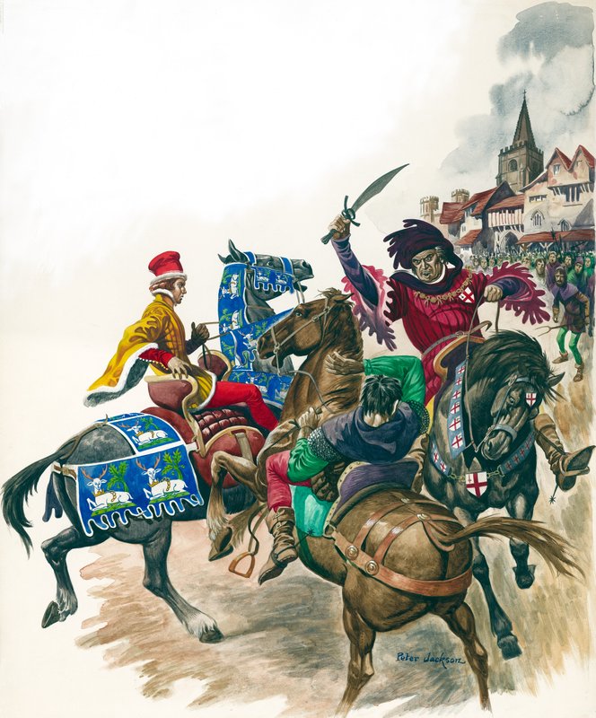 Le maire de Londres attaque Wat Tyler (d.1381) (gouache sur papier) - Peter Jackson