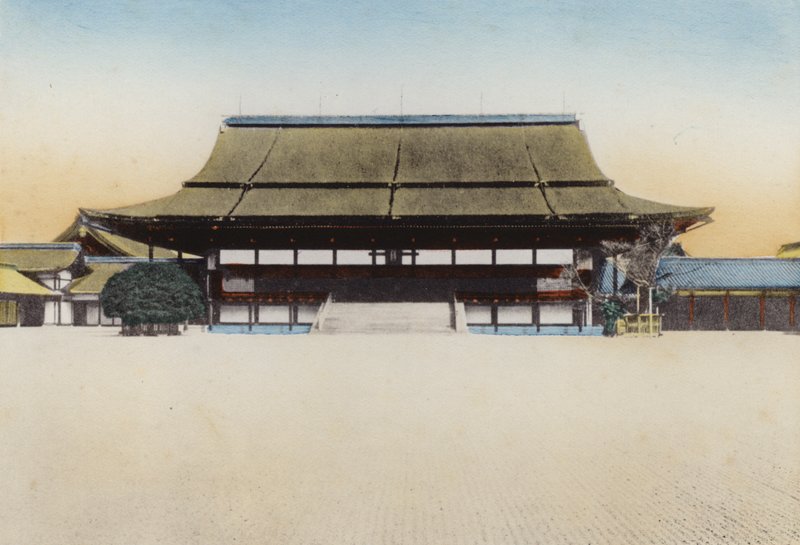 Japon, vers 1912 : Salle Shishinden dans le Palais de Kyoto, utilisée pour l