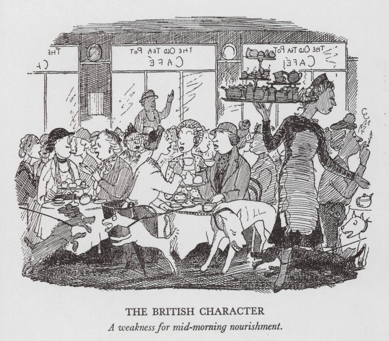 Le Caractère britannique, une faiblesse pour la collation de mi-matinée (lithographie) - Pont (1908 40)