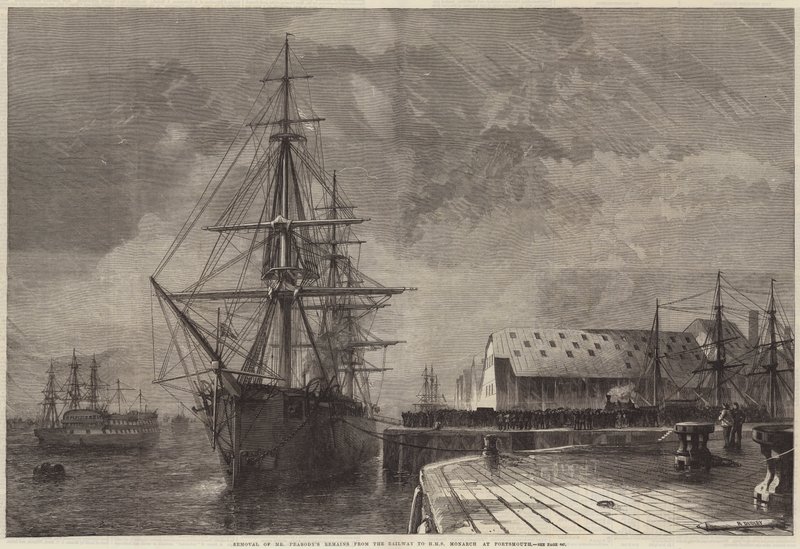 Transfert des restes de M. Peabody du chemin de fer au HMS Monarch à Portsmouth - R. Dudley