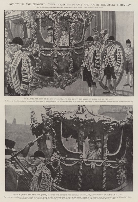 Non couronnés et couronnés, Leurs Majestés avant et après la cérémonie de l