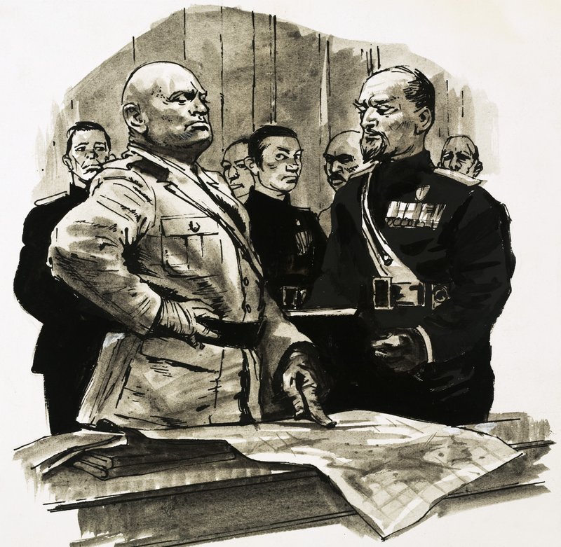 Un officier non identifié indique un point sur une carte. - Ralph Bruce