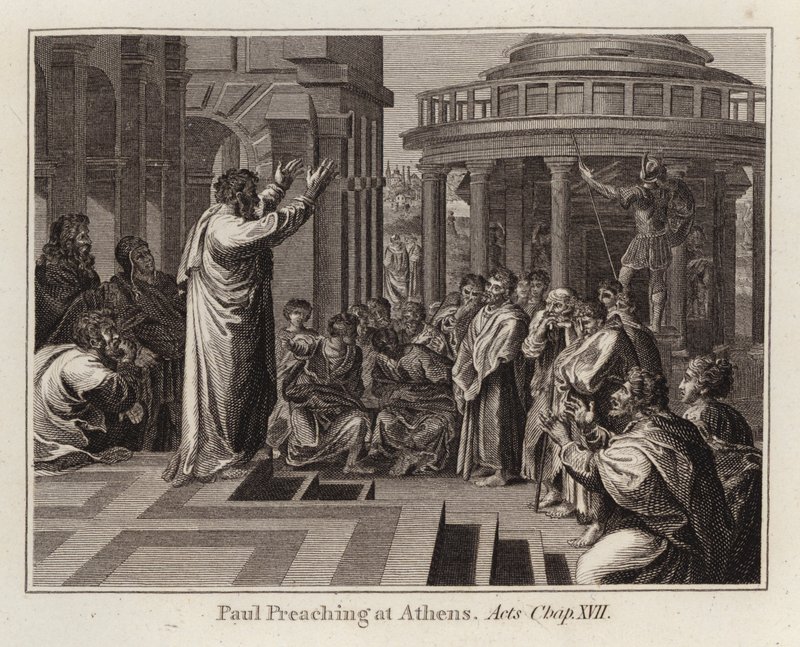 Carton de Raphaël : Paul prêchant à Athènes, Actes, Chapitre XVII (gravure) - after Raphael