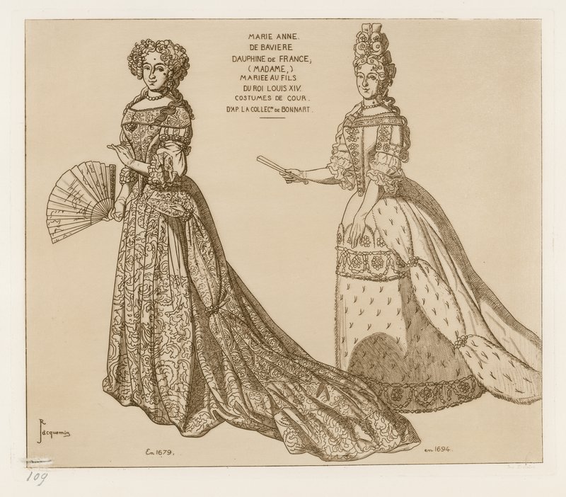 Costumes de Cour. Marie Anne de Bavière, Dauphine de France, mariée au fils du Roi Louis XIV. D