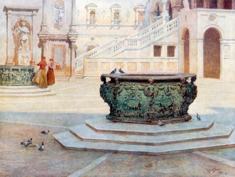 Cour du Palazzo Ducale (lithographie couleur) - Reginald Barratt