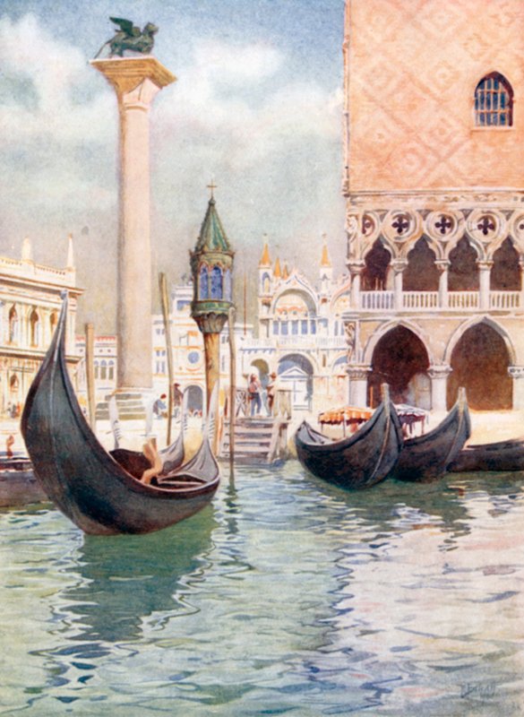 Le sanctuaire des gondoliers (lithographie couleur) - Reginald Barratt