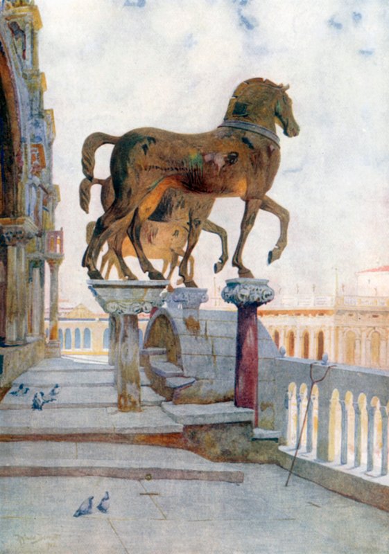 Les chevaux de Saint-Marc, regardant vers le sud (lithographie couleur) - Reginald Barratt