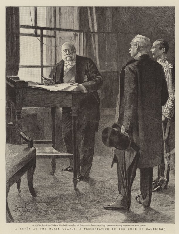 Une levée aux Horse Guards, une présentation au duc de Cambridge (gravure) - Reginald Thomas Cleaver