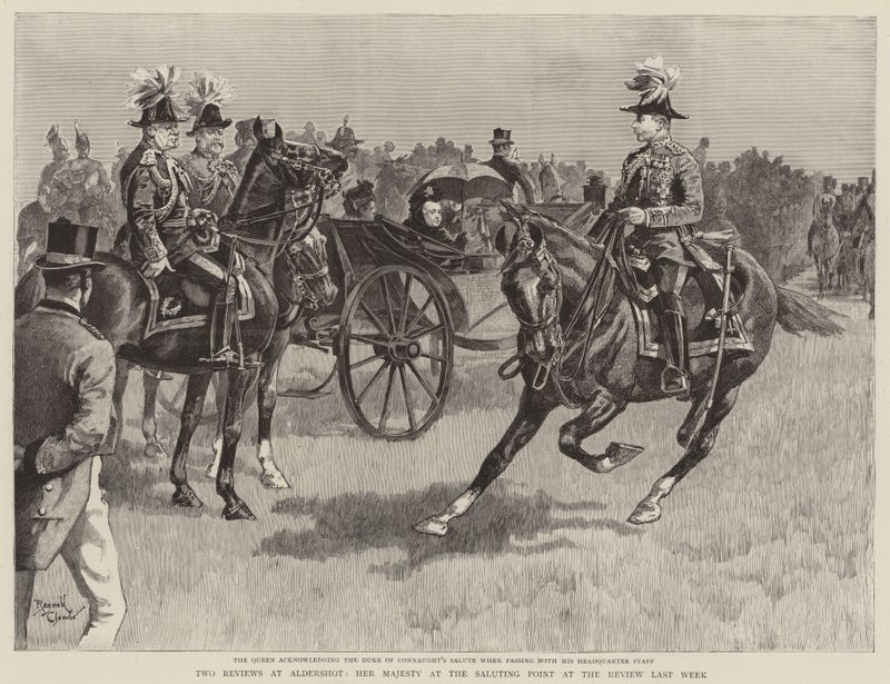La reine Victoria au point de salut lors de la revue de la semaine dernière (gravure) - Reginald Thomas Cleaver