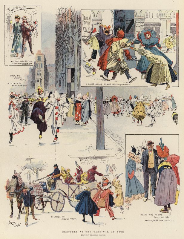 Croquis au Carnaval de Nice (lithographie couleur) - Reginald Thomas Cleaver