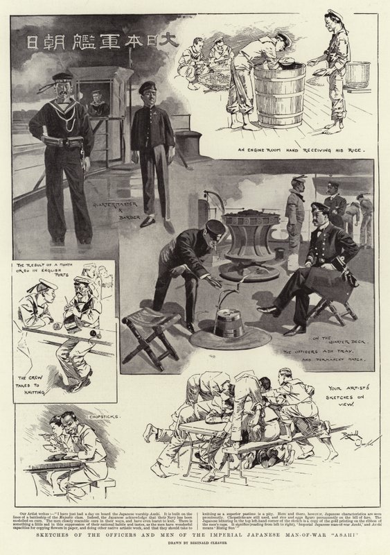 Croquis des officiers et des hommes du navire de guerre impérial japonais "Asahi" (litho) - Reginald Thomas Cleaver